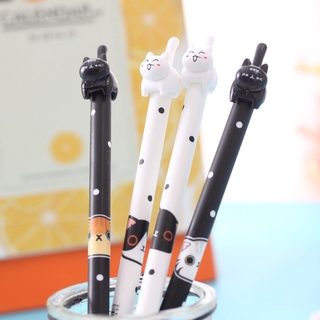1 pieza lindo Kawaii negro blanco gato Gel pluma de dibujos animados plástico bolígrafos de Gel para escribir oficina suministros escolares papelería