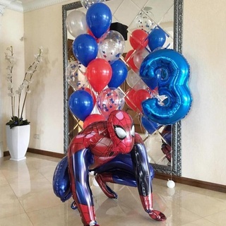 1set 3D Gran Araña Super Héroe Hombre Mylar Papel De Aluminio Globo Número De Globos Fiesta De Cumpleaños Decoración Suministros Regalos Para Niños