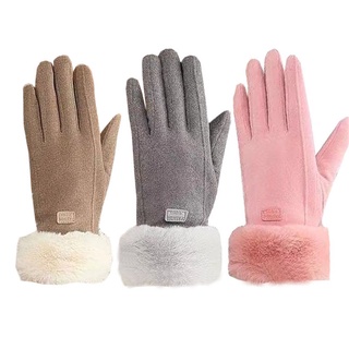 Maravilloso 1 par de manoplas de dedo completo guantes de pantalla táctil de invierno caliente guantes de esquí de las mujeres guantes a prueba de viento Plus terciopelo deporte al aire libre espesar manoplas de conducción/Multicolor (8)