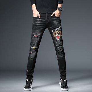 Listo Stock Ed Hardy Tiger denim jeans # 19669 (Talla 28-38) Elástico jean Pantalones Largos [Panjang] Hombres