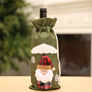 VISUAL Regalo de año nuevo Tapa de botella de vino Adorno para el hogar Arte de tela Bolsa con cordón Estilo de alce Monigote de nieve Decoración de mesa Papá Noel Festival de bricolaje Navidad (6)
