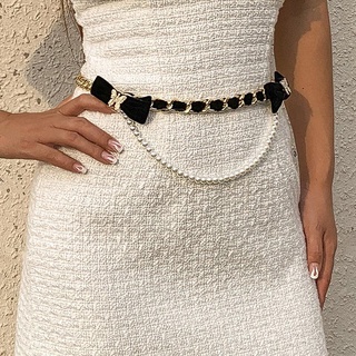Cadena de terciopelo estilo chanel para mujer cadena de cintura perla