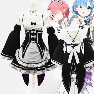 Anime Re:Zero Kara Hajimeru Isekai Seikatsu gemelos Ram/Rem Cosplay vestido de mucama costume