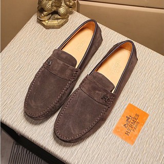 100 % Original Hermes Marrón Oscuro Mocasines Zapatos Para Hombres