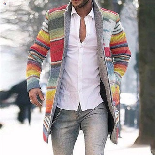 Hombres chaquetas largas caliente invierno abrigo chamarra Casual gabardina rayas Outwear (4)