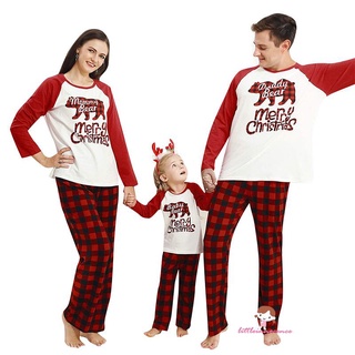 Xzq7-xmas familia coincidencia ropa de dormir, navidad carta impresión O-cuello de manga larga blusa+pantalones cuadros para niños adultos