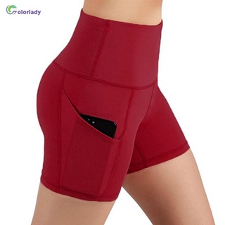 [disponible en inventario] pantalones cortos de Yoga para mujer con bolsillos de Control de barriga/entrenamiento/pantalones atléticos de Yoga (5)