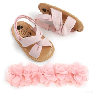 Bebé niñas moda sandalia antideslizante zapatos de caminar + diadema