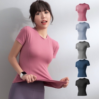 Estilo coreano Internet celebridad verano delgado deportes superior ajustado ajustado delgado de manga corta T-shirt Running Yoga Wear (1)