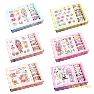 ghulons kawaii paquete de regalo pegatina con 7pcs washi cinta set scrapbooking enmascaramiento cintas decoración de papel