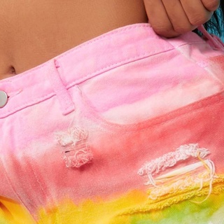 Pantalones cortos de verano con estampado de pantalones cortos casuales Sexy casuales de mezclilla para mujer/pantalones cortos de playa de Color arcoíris (5)