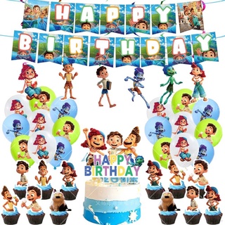 niños disney pixar luca de dibujos animados tema fiesta decoración conjunto bebé cumpleaños bandera pastel topper globo fiesta suministros regalos anime ybc # ybc#