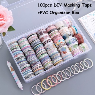 Sharkbang 100pcs con caja de PVC Washi cinta de Scrapbook DIY cinta de enmascaramiento decoración cuadernos pegatina papelería conjunto de suministros de diario (1)