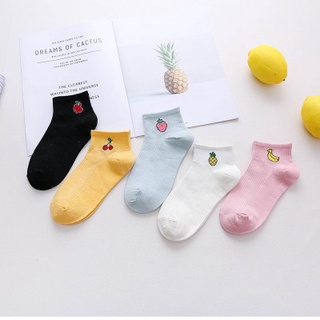 ♧Calcetines de tobillo con bordado de fruta para mujer/calcetines de tobillo/calcetines dulces de algodón lindos