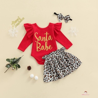 Xzq7-baby Girl traje de navidad, manga larga cuello redondo volantes mameluco Tops plisado medio vestido + diadema para fiesta Casual otoño primavera