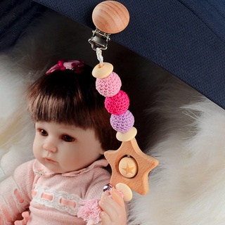 JE Cute Baby Teether Wood Pacifier Clips Safe Teething Chain Dummy Clip Holder