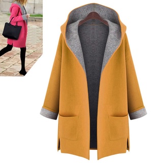 Chamarra de punto de invierno para mujer, Color caramelo, Color suelto, abrigo con capucha (1)