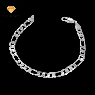 Nueva joyería de moda de plata de ley 925 6 mm plana lateral cadena pulsera para Unisex hombre mujeres regalo