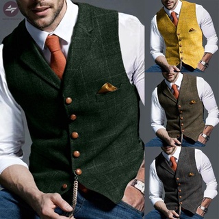 Hombres Casual negocios chaleco sin mangas chaleco V-cuello Vintage de un solo pecho