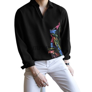 mr camisa de manga larga floral holgada con botones para hombre