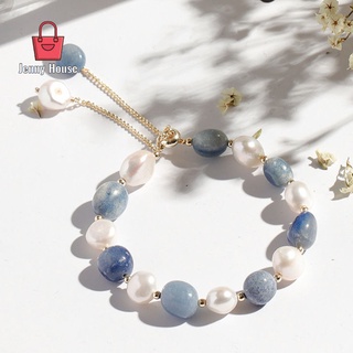 azul aventurina perla de agua dulce pulsera de color claro piedra natural cuentas de aleación cadena de muñeca joyería regalo para niñas mujeres