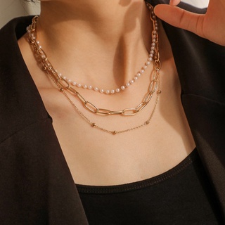 Ins europea y americana Popular moda estilo-capa collar de perlas simple temperamento de metal perla todo-partido