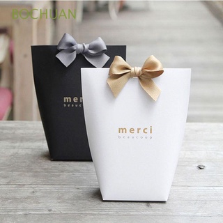 bochuan 5pcs caja de caramelo blanco bolsas de regalo cajas de regalo galletas boda papel kraft negro merci regalo caja de embalaje suministros