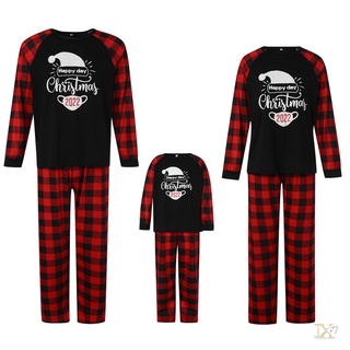 jx-pijamas de coincidencia de la familia de navidad, letras de impresión de manga larga tops con