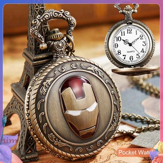 Iron Man Design reloj de bolsillo de cuarzo clásico Retro colgante con collar cadena regalo para niños (1)