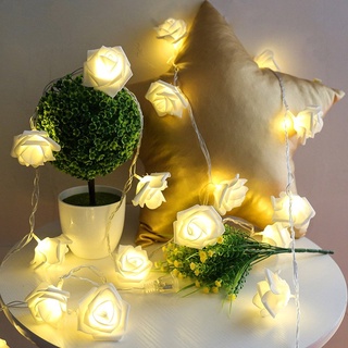 Serie luces led 10 Rosas luz ámbar para decoración cadena flores arreglos centros de mesa