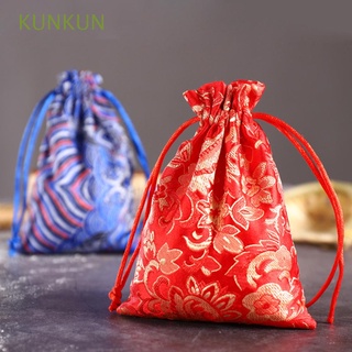 KUNKUN Caramelo Bolsa Corbata Bolsa de embalaje de joyería Bolsa de|Mini Boda Favor Bordado Regalo Cordón Satín/Multicolor