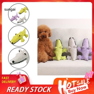 SUN_ Cotton Flax Pets Plush Doll Squeaky Crocodile Pets Stuffed Doll Widely Use for Home