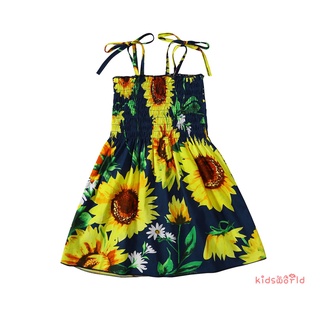 KidsW-Kids bebé niñas moda girasol impresión vestido elegante sin mangas vestido para (1)