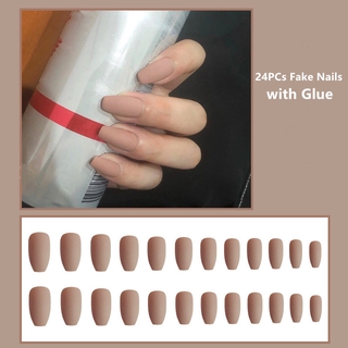 Magic789 [con pegamento] 24PCs mujeres coreanas mate piel desnuda uñas falsas manicura DIY