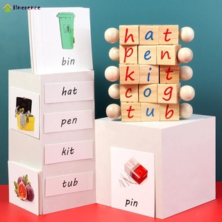 bloques de lectura de madera juguetes educativos spin-and-read juguete manipulador para lectores principiantes