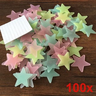 100 pegatinas de pared para decoración del hogar, color brillante, estrellas luminosas, fluorescentes, para habitaciones de niños