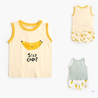 sing bebé sin mangas top chaleco pantalones cortos conjunto de dibujos animados de frutas impresión verano outsuits ropa recién nacido para 0-48 meses bebés a