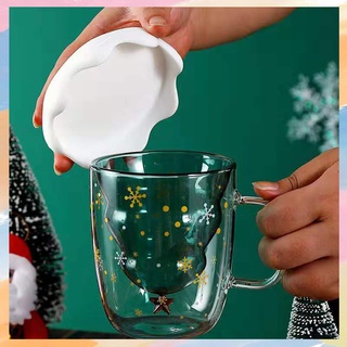 300ml doble capa anti escamas vidrio árbol de navidad cielo estrellado taza de café desayuno taza de leche para el hogar (9)