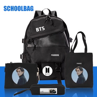4 unids/Set BTS Theme Casual mochila/bolso cruzado/bolso con bolsa de lápices Set de moda para Fans (1)