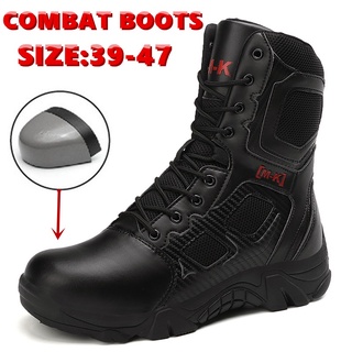 [M-K] botas de combate al aire libre botas militares botas de acero del dedo del pie del ejército botas de seguridad de los hombres botas tácticas Anti-aplastamiento botas de senderismo alta parte superior de combate Swat botas (1)
