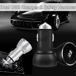 5V/3.1A Car Dual USB Charger Voltmeter Safety Hammer Adapter 2 Port