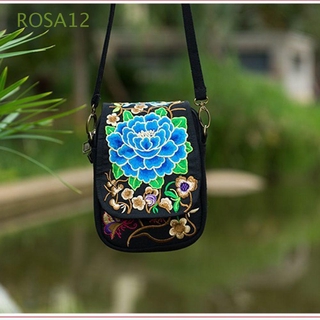 ROSA12 viaje lona hombro hecho a mano Vintage Boho étnico bordado bolsa mujer teléfono nacional Hmong tela móvil pequeño/Multicolor
