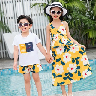 Rockystudio camiseta+pantalones cortos Floral playa vacaciones padre trajes familia pareja coincidencia conjunto vestidos hijo verano hija Mo