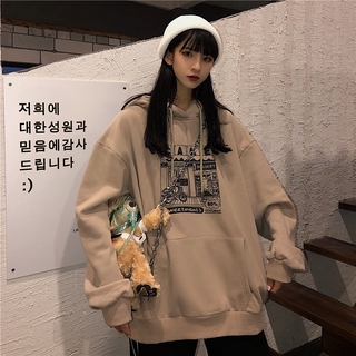 2021 coreano harajuku estilo más el tamaño de la moda de la calle snap terciopelo sudadera con capucha de manga larga ins pastel de las mujeres de gran tamaño sudaderas de lana