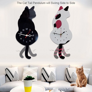 Moda creativa nuevo silencioso blanco/negro Wagging cola gato reloj de pared hogar decorativo reloj