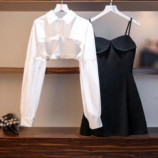 nueva versión coreana de slim sexy liguero falda hepburn estilo mujer otoño nueva versión coreana de retro camisa blanca temperamento (1)