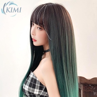 65Cm gradiente color largo pelo recto peluca femenina moda flequillos cosplay fiesta peluca moda color de pelo