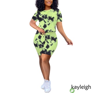 NG-Women Casual Two-piece Clothes Set, Tie-dyed Printed Pattern Short Sleeve