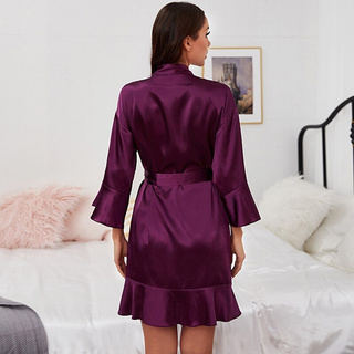 Women Silk Satin Night Robe Solid Color Robe Fashion Bath Robe Sexy Plus Size Bathrobe Casual Home Wear