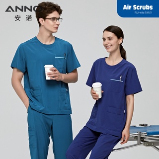 Anno Scrubs conjunto con Spandex Hospital trabajo de enfermería uniforme de calidad estiramiento tela quirúrgica traje Unisex enfermera ropa Dental